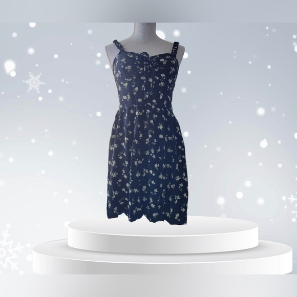 AUW Halter Top Dress Womens Large Black Floral Design Straps Pullover Summer - Picture 1 of 16